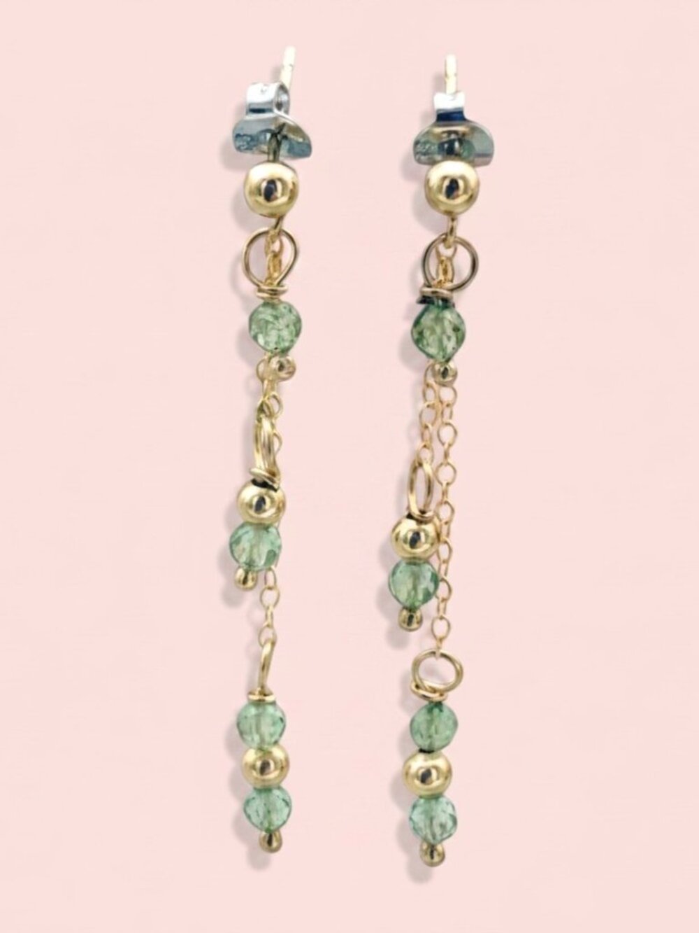 Modern Green Sapphire Gold Filled Dangly Earrings